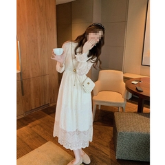 Đầm ren trắng tay dài phong cách sang trọng tiểu thư Hàn Quốc đi chơi đi làm xu hướng mới D124240