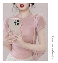 Set áo hồng váy trắng dài phong cách Hàn Quốc nhẹ nhàng tiểu thư hiện đại xu hướng mùa hè mới D133240
