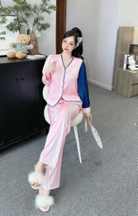 Đồ ngủ Pijama hàng hiệu form dài lụa cao cấp hottrent Thể Thao Hồng vai xanh DN136240