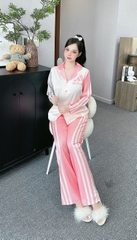 Đồ ngủ Pijama hàng hiệu form dài lụa cao cấp hottrent Thể Thao Hồng phối sọc DN130240