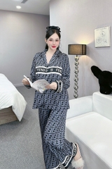 Đồ ngủ Pijama hàng hiệu form dài lụa cao cấp hottrent Ghi họa tiết thanh lịch DN126240