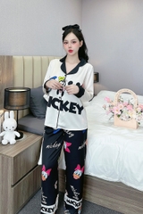 Đồ ngủ Pijama hàng hiệu form dài lụa cao cấp hottrent Họa tiết Mickey DN121240