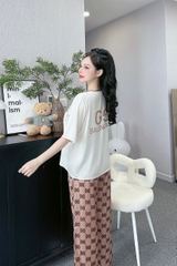 Đồ ngủ Pijama hàng hiệu form dài lụa cao cấp hottrent Họa tiết Monogram GC DN117240