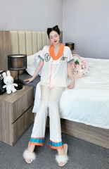 Đồ ngủ Pijama hàng hiệu form dài lụa cao cấp hottrent Trắng viền cam DN120240