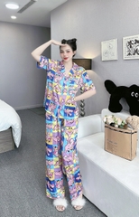 Đồ ngủ Pijama hàng hiệu form dài lụa cao cấp hottrent Họa tiết Báo Hồng DN125240