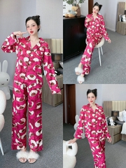 Đồ ngủ Pijama hàng hiệu form dài lụa cao cấp hottrent Họa tiết Gấu Hồng DN127240