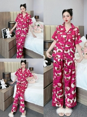 Đồ ngủ Pijama hàng hiệu form dài lụa cao cấp hottrent Họa tiết Gấu Hồng DN127240