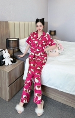 Đồ ngủ Pijama hàng hiệu form dài lụa cao cấp hottrent Họa tiết Gấu Hồng DN127240