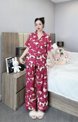 Đồ ngủ Pijama hàng hiệu form dài lụa cao cấp hottrent Họa tiết Gấu Hồng DN127240