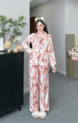 Đồ ngủ Pijama hàng hiệu form dài lụa cao cấp hottrent họa tiết Gấu hồng Cute DN140240