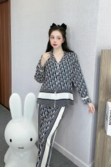 Đồ ngủ Pijama hàng hiệu form dài lụa cao cấp hottrent DR Phối sọc trắng DN150240