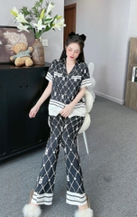 Đồ ngủ Pijama hàng hiệu form dài lụa cao cấp hottrent Màu đen phối lưới DN145240