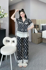 Đồ ngủ Pijama hàng hiệu form dài lụa cao cấp hottrent Màu đen phối lưới DN145240