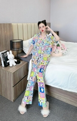 Đồ ngủ Pijama hàng hiệu form dài lụa cao cấp hottrent Ô vuông họa tiết chú chó DN176240