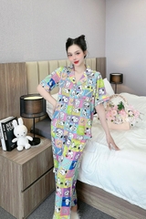 Đồ ngủ Pijama hàng hiệu form dài lụa cao cấp hottrent Ô vuông họa tiết chú chó DN176240