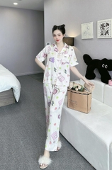 Đồ ngủ Pijama hàng hiệu form dài lụa cao cấp hottrent Trắng họa tiết Catoon DN174240