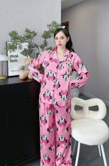 Đồ ngủ Pijama hàng hiệu form dài lụa cao cấp hottrent Hồng họa tiết Micky DN170240