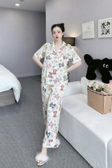 Đồ ngủ Pijama hàng hiệu form dài lụa cao cấp hottrent Họa tiết Gấu Xinh DN179240