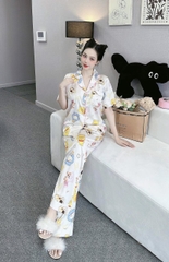 Đồ ngủ Pijama hàng hiệu form dài lụa cao cấp hottrent Họa tiết Gấu Poor DN181240