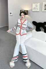 Đồ ngủ Pijama hàng hiệu form dài lụa cao cấp hottrent Trắng Phối Xanh LA DN190240