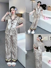 Đồ ngủ Pijama hàng hiệu form dài lụa cao cấp hottrent GC Phối nơ DN196240