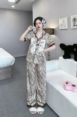 Đồ ngủ Pijama hàng hiệu form dài lụa cao cấp hottrent GC Phối nơ DN196240