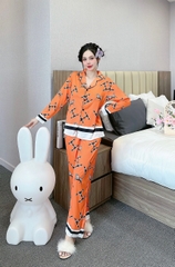 Đồ ngủ Pijama hàng hiệu form dài lụa cao cấp hottrent Cam phối viền HM DN194240