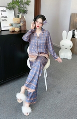 Đồ ngủ Pijama hàng hiệu form dài lụa cao cấp hottrent Tím họa tiết DN207240