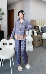 Đồ ngủ Pijama hàng hiệu form dài lụa cao cấp hottrent Tím họa tiết DN207240