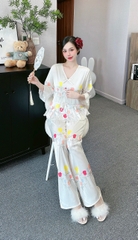 Đồ ngủ Pijama hàng hiệu form dài lụa cao cấp hottrent Trắng Họa tiết Hoa DN209240