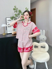 Đồ ngủ Pijama hàng hiệu form dài lụa cao cấp hottrent Hồng Họa tiết hình tam giác DN212240