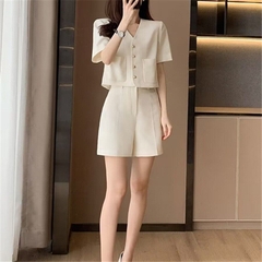 Set áo ngắn quần short trắng cao cấp phong cách hiện đại Hàn Quốc năng động xinh đẹp xu hường mới nhất D184240