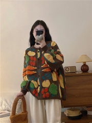 Áo khoác len dệt kim cardigan dáng rộng màu sắc tương phản Rừng xu hướng thu đông mới nhất D549240