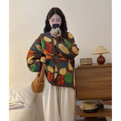 Áo khoác len dệt kim cardigan dáng rộng màu sắc tương phản Rừng xu hướng thu đông mới nhất D549240