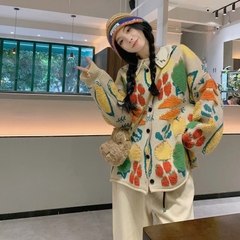 Áo khoác len dệt kim cardigan dáng rộng màu sắc tương phản Rừng xu hướng thu đông mới nhất D549240