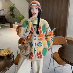 Áo khoác len dệt kim cardigan dáng rộng màu sắc tương phản Rừng xu hướng thu đông mới nhất D549240