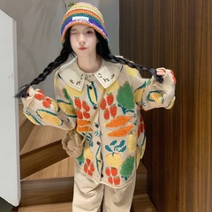 Áo khoác len dệt kim cardigan dáng rộng màu sắc tương phản Rừng xu hướng thu đông mới nhất D549240