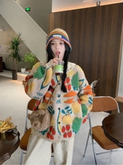 Áo khoác len dệt kim cardigan dáng rộng màu sắc tương phản Rừng xu hướng thu đông mới nhất D549240