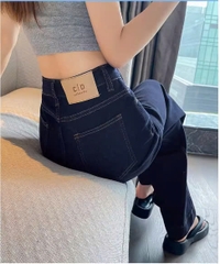 Quần jean ống rộng đứng cạp cao màu xanh đậm phong cách Retro QJ100240