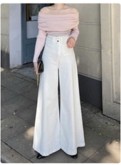 Quần jean ống rộng denim cạp cao nữ  phong cách Retro QJ107240