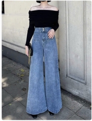 Quần jean ống rộng denim cạp cao nữ  phong cách Retro QJ107240