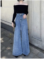 Quần jean ống rộng denim cạp cao nữ  phong cách Retro QJ107240