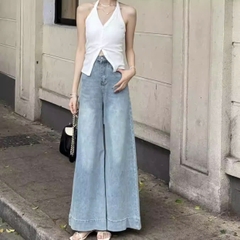 Quần jean ống rộng cạp cao phong cách Hàn Quốc QJ104240