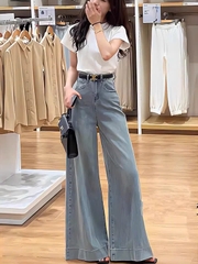 Quần jean ống rộng đứng cạp cao phong cách Retro QJ105240