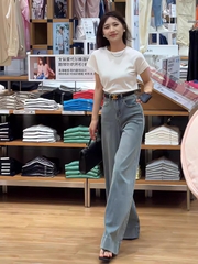 Quần jean ống rộng đứng cạp cao phong cách Retro QJ105240