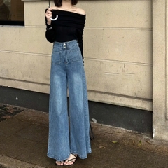 Quần jean ống rộng denim cạp cao nữ  phong cách Retro QJ107240