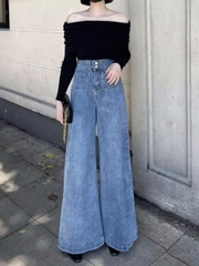 Quần jean ống rộng denim cạp cao nữ  phong cách Retro QJ107240