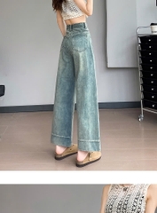 Quần jean ống rộng cạp cao thu đông phong cách Hàn Quốc QJ127240