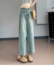 Quần jean ống rộng cạp cao thu đông phong cách Hàn Quốc QJ127240