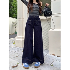 Quần Jean ống rộng cạp cao phối túi trước phong cách Hàn Quốc QJ110240